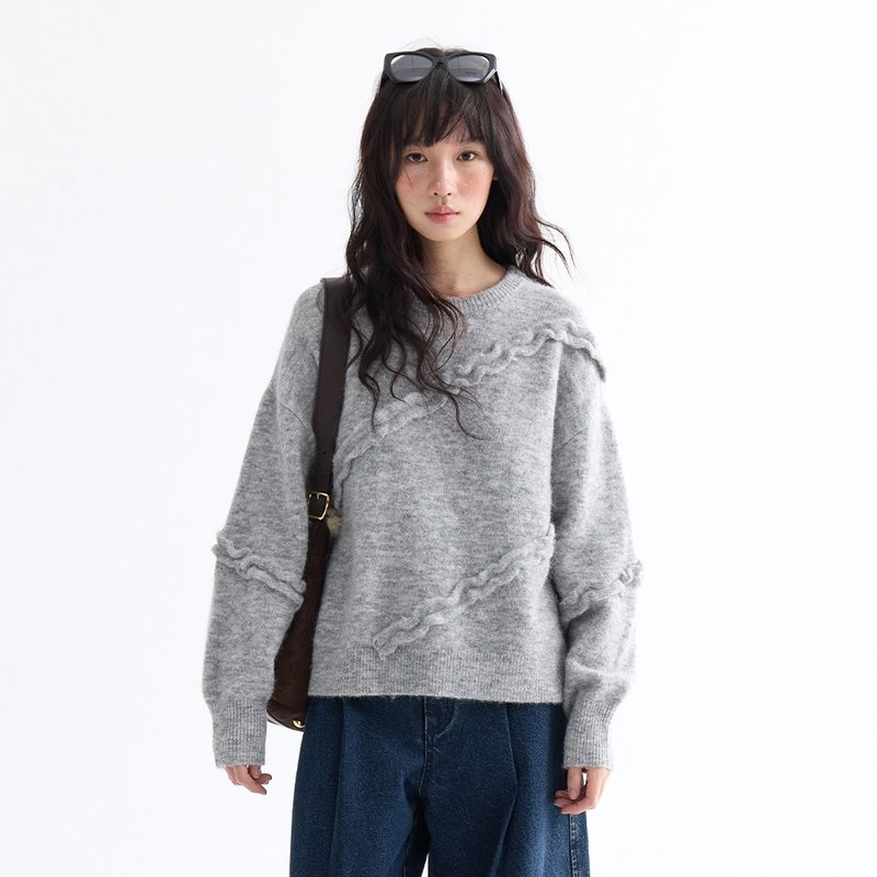 斜拼荷叶边毛衣|针织衫|两色|冬款|Sora-2010 - 女装针织衫/毛衣 - 羊毛 多色