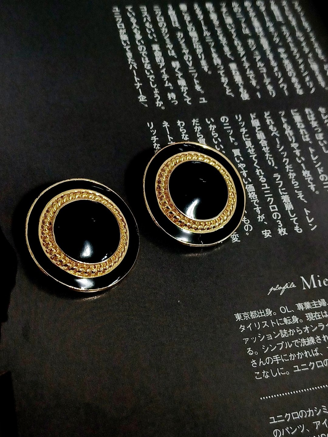 vintage jewelry  美国经典黑金珐琅麻花边  夹式耳环 - 耳环/耳夹 - 其他金属 