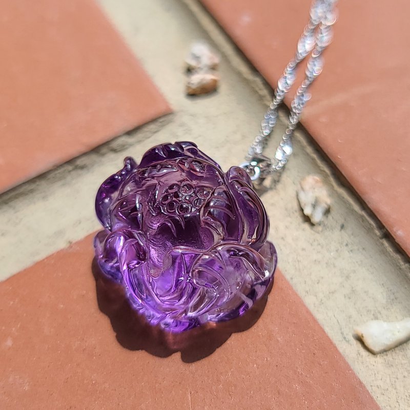 女孩水晶世界-【牡丹】-紫水晶 项链 链坠  附925纯银链 - 项链 - 水晶 紫色