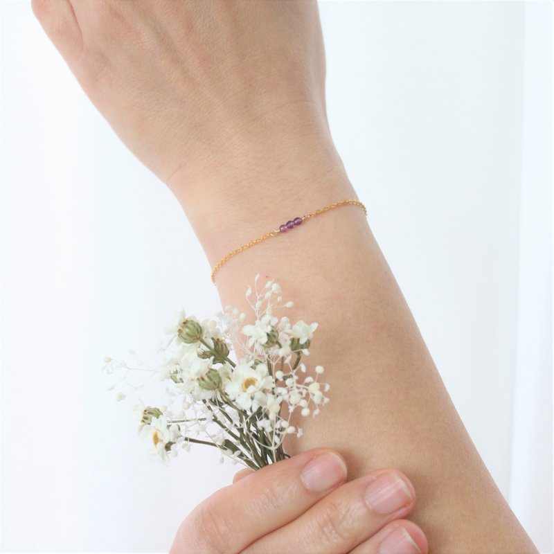 2月水瓶座诞生石 紫水晶 14K注金幸运手链 送花语干燥花束生日礼 - 手链/手环 - 其他金属 蓝色