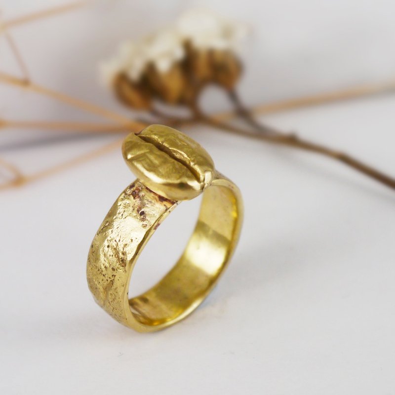 咖啡系 -金色咖啡豆- 复古黄铜戒 定制化 咖啡美食手作饰品 - 对戒 - 其他金属 金色