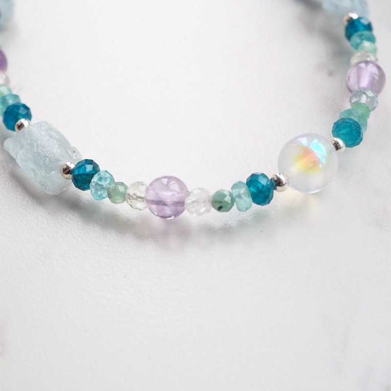 季节雨 · 绣球花开 | 月光石、海蓝宝、萤石、磷灰石 纯银手链 - 手链/手环 - 半宝石 蓝色