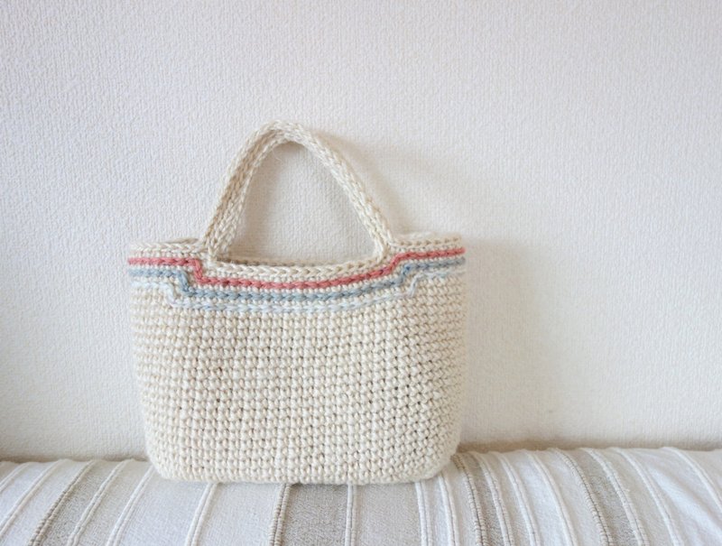White jute bag / pink line / yuoworks - 手提包/手提袋 - 棉．麻 白色