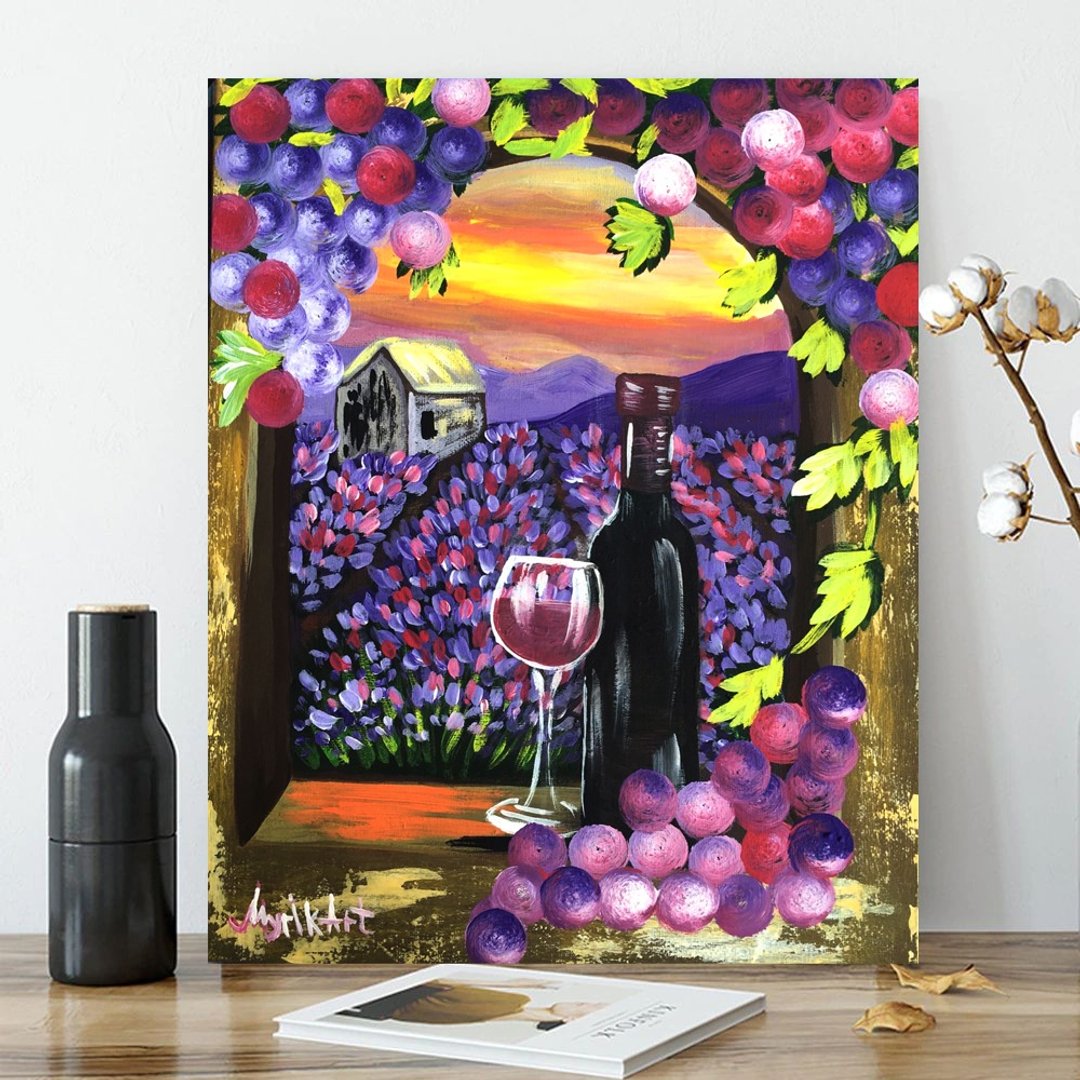 葡萄酒绘画瓶原创艺术酒杯Impasto Painting Impasto丙烯酸小画 - 海报/装饰画/版画 - 其他材质 多色