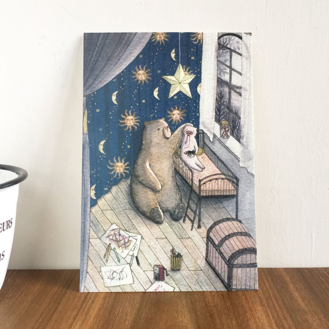 明信片 "熊仔猪仔系列"－crying《水彩手绘插画》 - 卡片/明信片 - 纸 