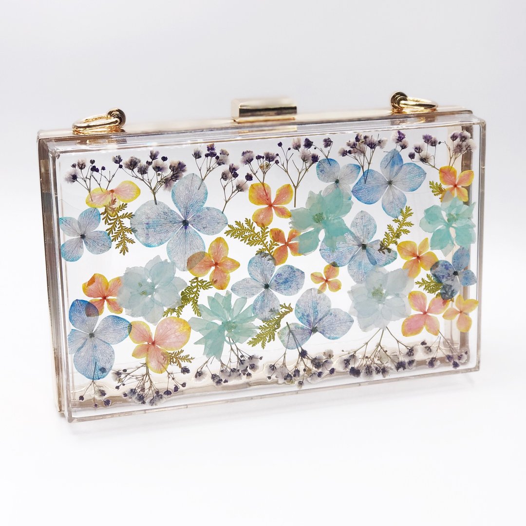 [Fleur d'amour] 真花押花透明Clutch Bag(附送金属肩带一条) - 手拿包 - 植物．花 透明