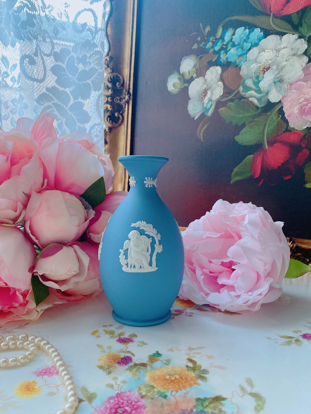 英国制Wedgwood jasper蓝色碧玉浮雕希腊神话花瓶花器圣诞节送礼 - 花瓶/陶器 - 瓷 蓝色