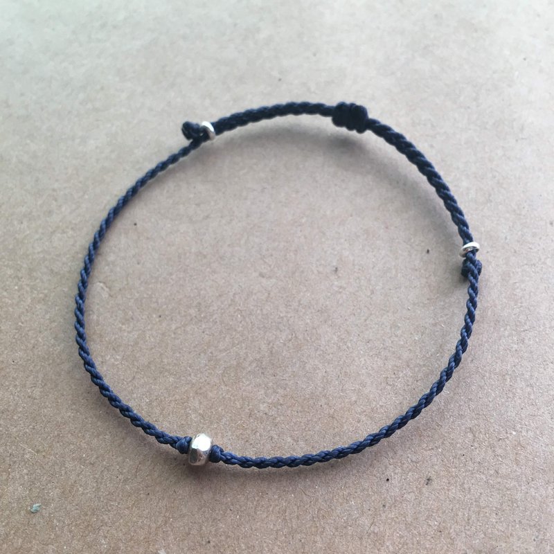 手捻系列 简简单单  简约细手链  925纯银 日本蜡线 - 手链/手环 - 纯银 蓝色