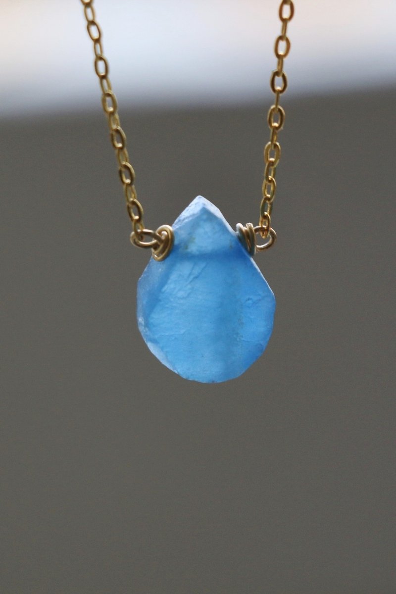 天然蓝方解石 原石颈链项链 方解石项链 镀金轻珠宝颈链 - 项链 - 宝石 蓝色