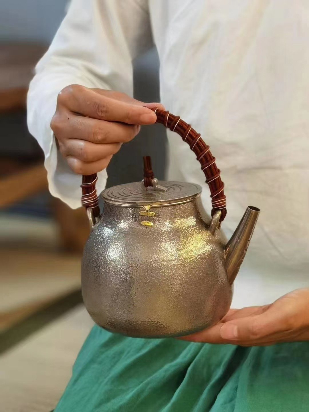 尚帧品 长炮口纯金补丁银壶 紫皮纯银壶 纯银9999纯手工 - 茶具/茶杯 - 纯银 