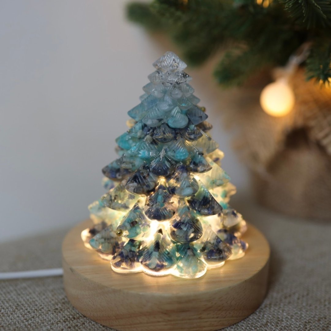 【母亲节礼物】蓝色细雪水晶宝石大圣诞树小夜灯 - 奥刚能量树/疗愈 - 灯具/灯饰 - 玉石 蓝色