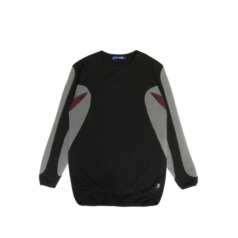 侧撞色剪接上衣-黑 - 中性连帽卫衣/T 恤 - 棉．麻 