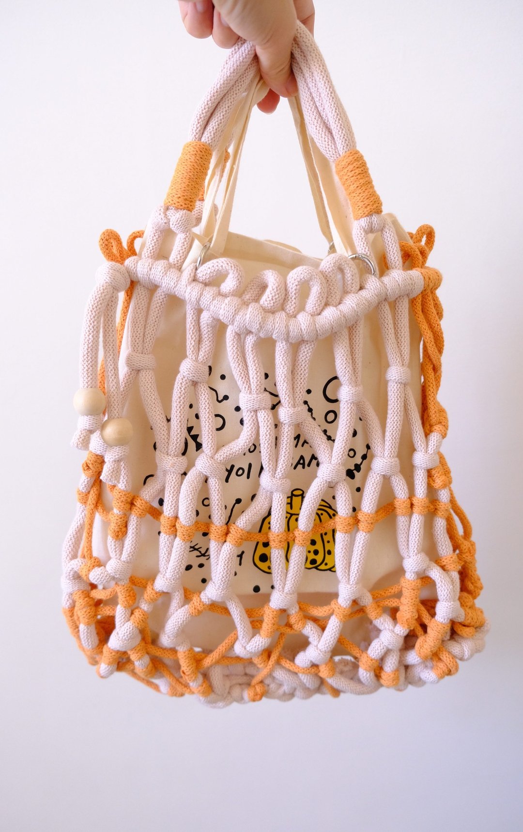直岛来的南瓜。Macrame 编织提袋 - 手提包/手提袋 - 棉．麻 