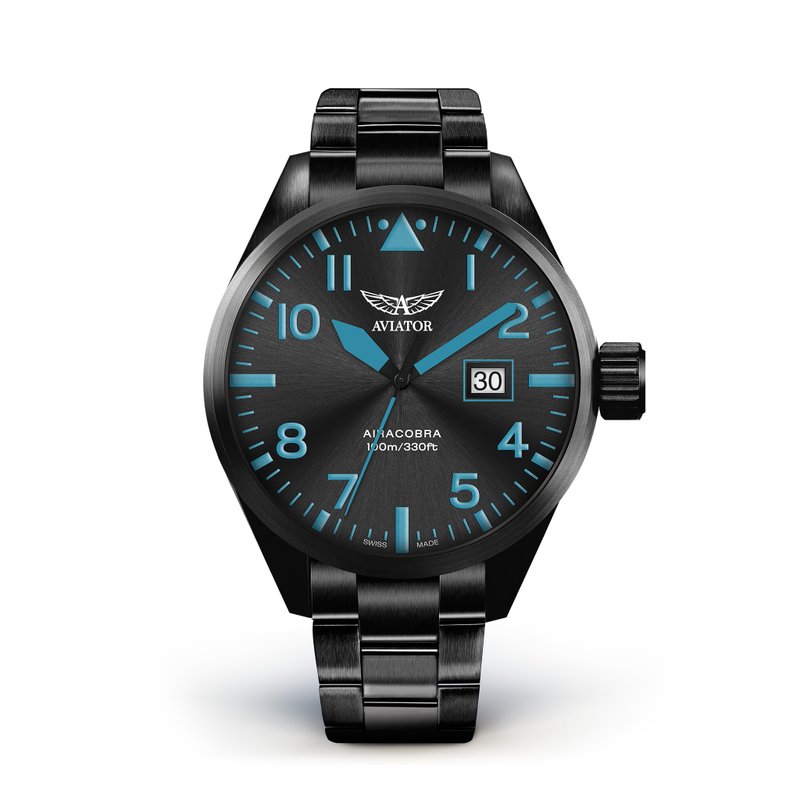 AIRACOBRA P42 飞行风格计时腕表 - 男表/中性表 - 不锈钢 黑色