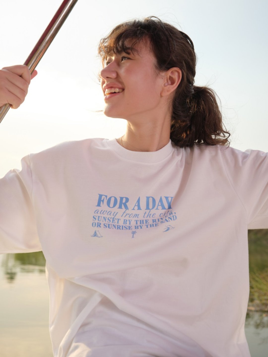 FOR A DAY, away from the city t-shirt (White) - 女装 T 恤 - 棉 白色