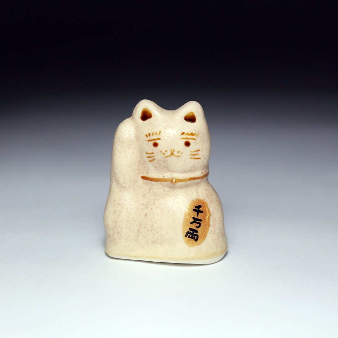 街头开运招财猫-雾面斑点+金勾边版_#002 - 摆饰 - 陶 白色