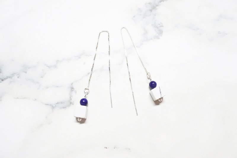 【严肃】天然石纯银耳链 - 耳环/耳夹 - 纯银 白色