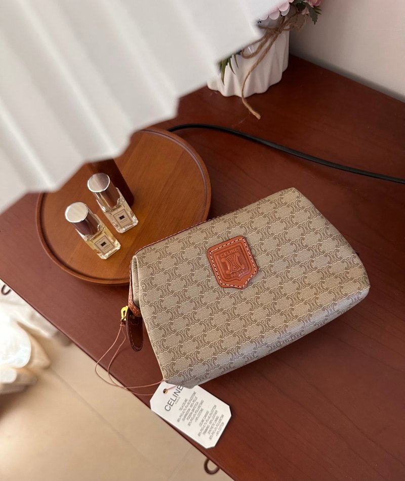 中古Celine米花迷你化妆包 - 化妆包/杂物包 - 防水材质 卡其色
