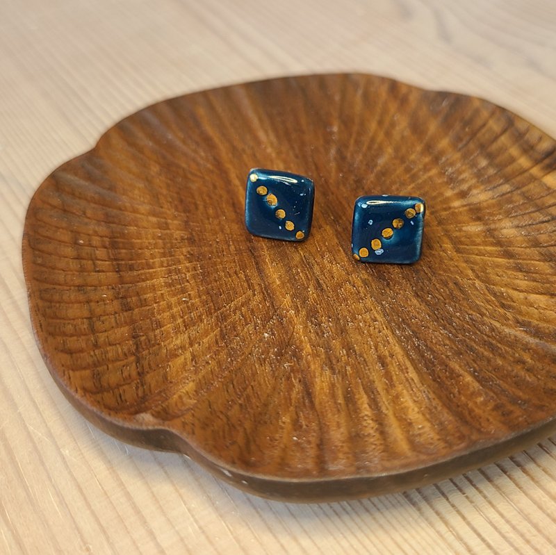 24K纯鎏金深海蓝色釉彩耳环 No.4 (正方形) - 耳环/耳夹 - 瓷 蓝色