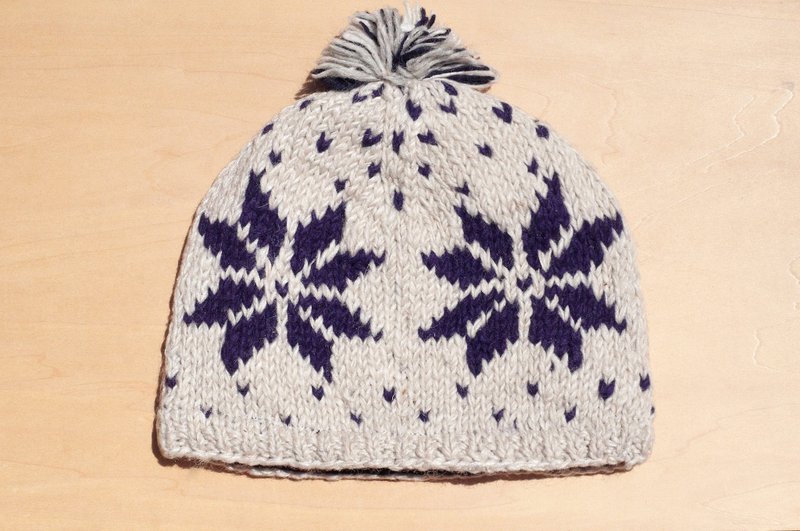圣诞节礼物 限量手工 手织纯羊毛帽 / 针织毛帽 / 内刷毛手织毛帽 / 毛线帽  (made in nepal) - 北欧雪花民族图腾 - 帽子 - 羊毛 多色