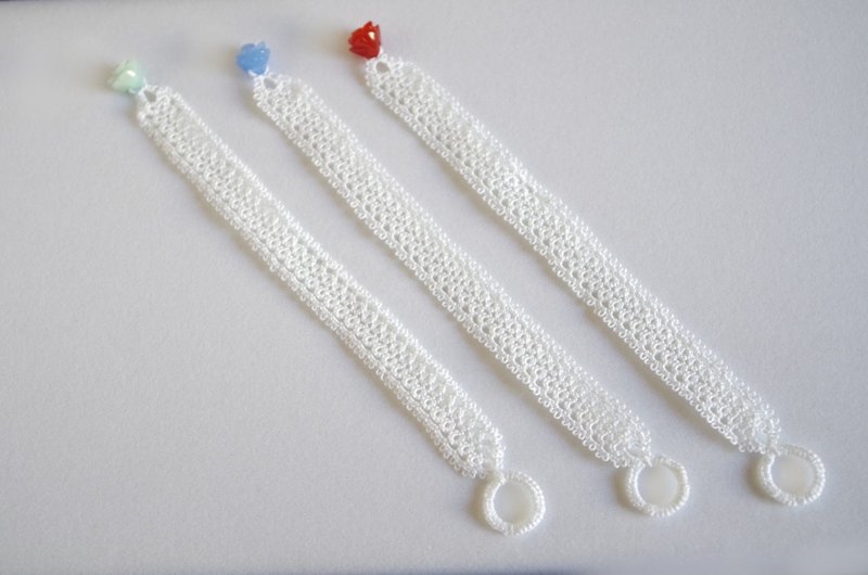 Rose clasp Tatting lace bracelet Carnelian and 2 other types - 手链/手环 - 棉．麻 蓝色