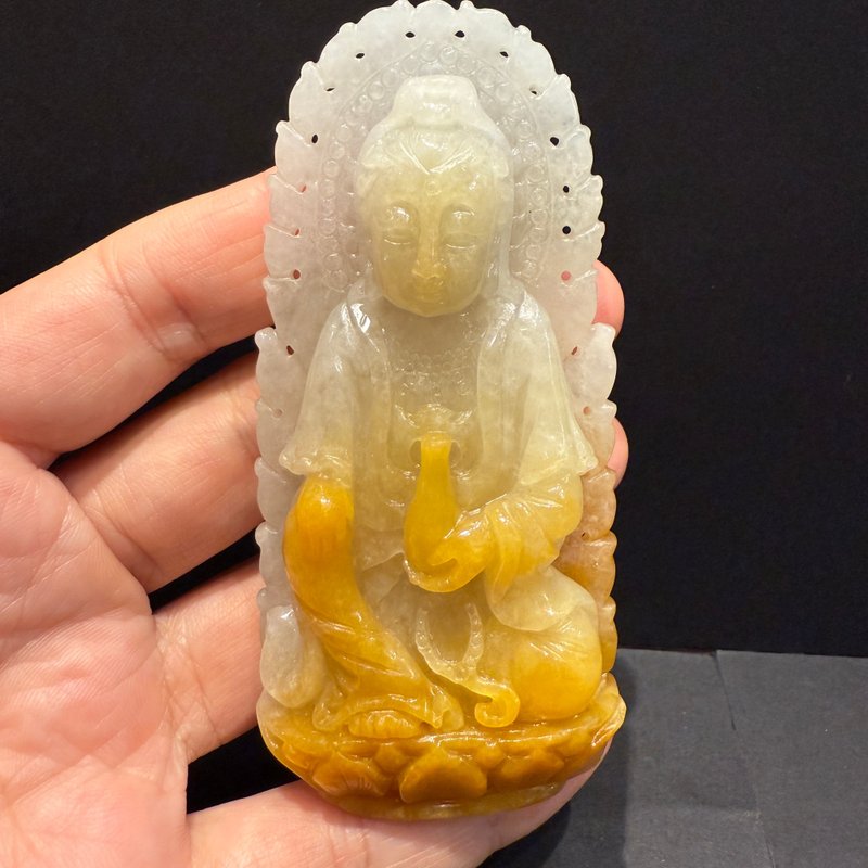 瀚玉珠宝 天然缅甸玉翡翠 蜜糖黄观音 宝瓶观音 保平安 翡翠观音 - 其他 - 玉石 