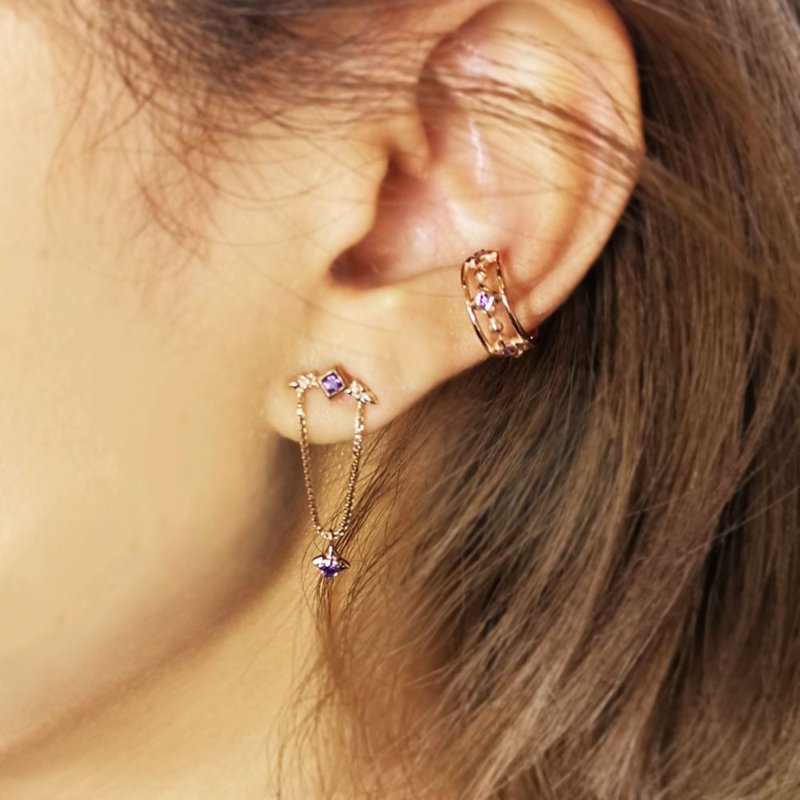 92.5银耳环18k镀金  镶嵌宝石  吊灯耳环 - 耳环/耳夹 - 其他金属 银色