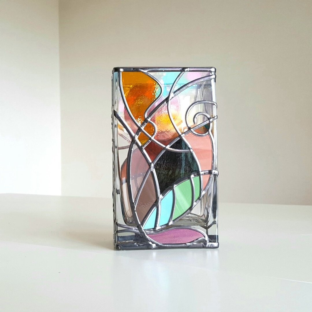 Glass Art Rectangle Vase  Dyed woven design  Retro  - 植栽/盆栽 - 玻璃 多色
