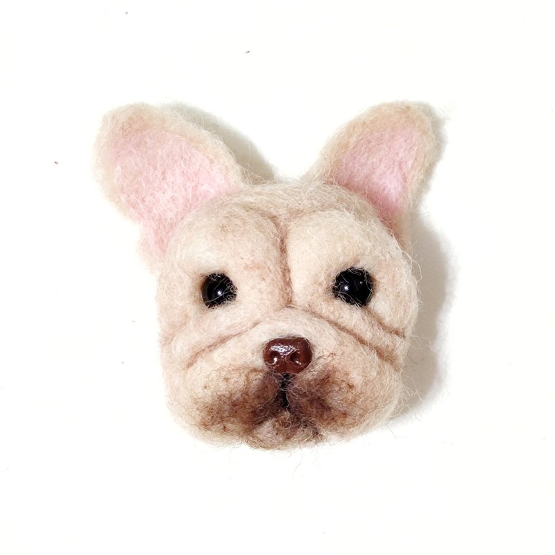 订制宠物  法国斗牛犬  头部-羊毛毡摆饰或别针 - 胸针 - 羊毛 卡其色