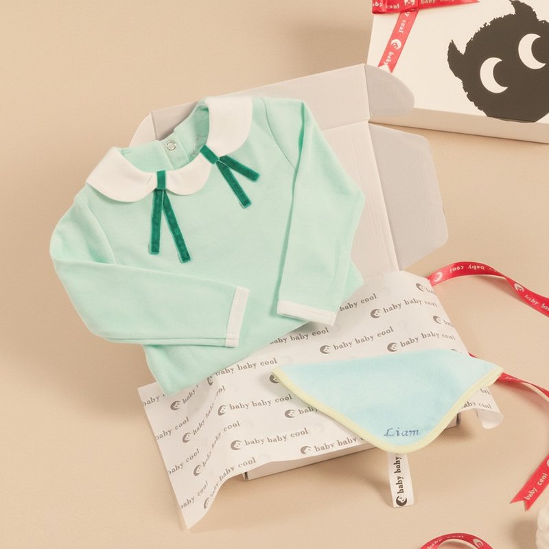 定制化姓名弥月礼 新生儿礼物 法式贝壳领包屁衣 日本有机棉 童装 - 包屁衣/连体衣 - 棉．麻 绿色