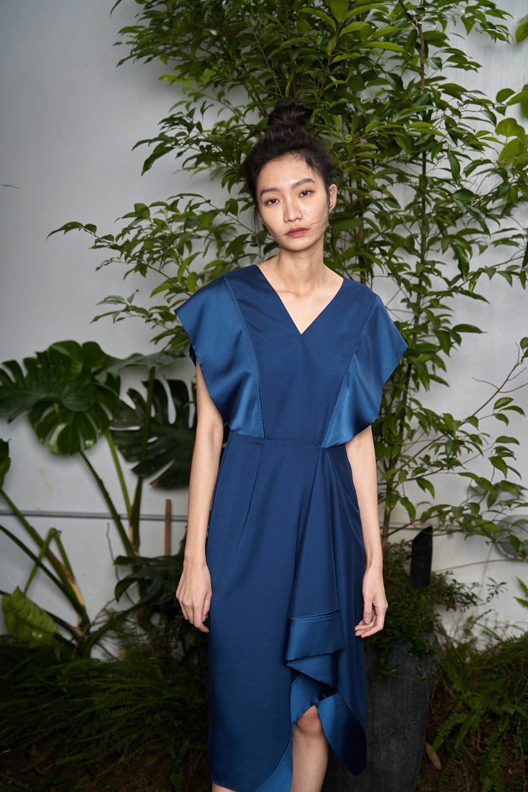 女神蓝抓褶洋装 - 洋装/连衣裙 - 其他人造纤维 