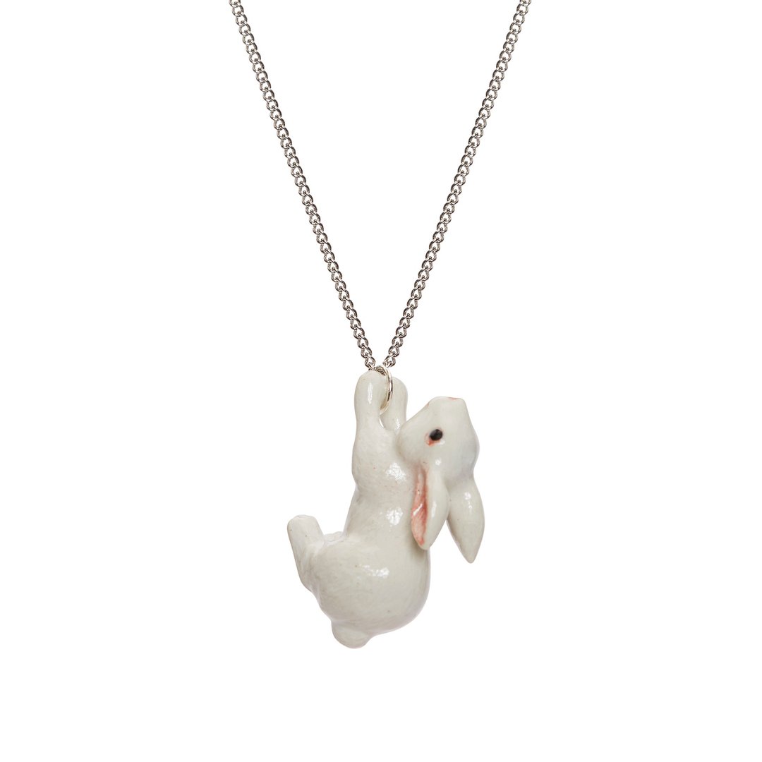 AndMary 手绘瓷项链-白兔 礼盒装 Leaping White Bunny - 项链 - 瓷 白色