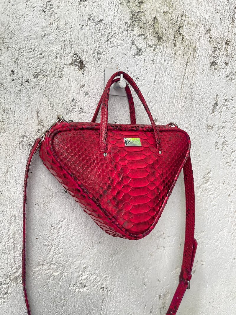 网纹蟒蛇皮包 侧背包 蟒蛇皮包 网纹蟒蛇包 - 手拿包 - 真皮 粉红色