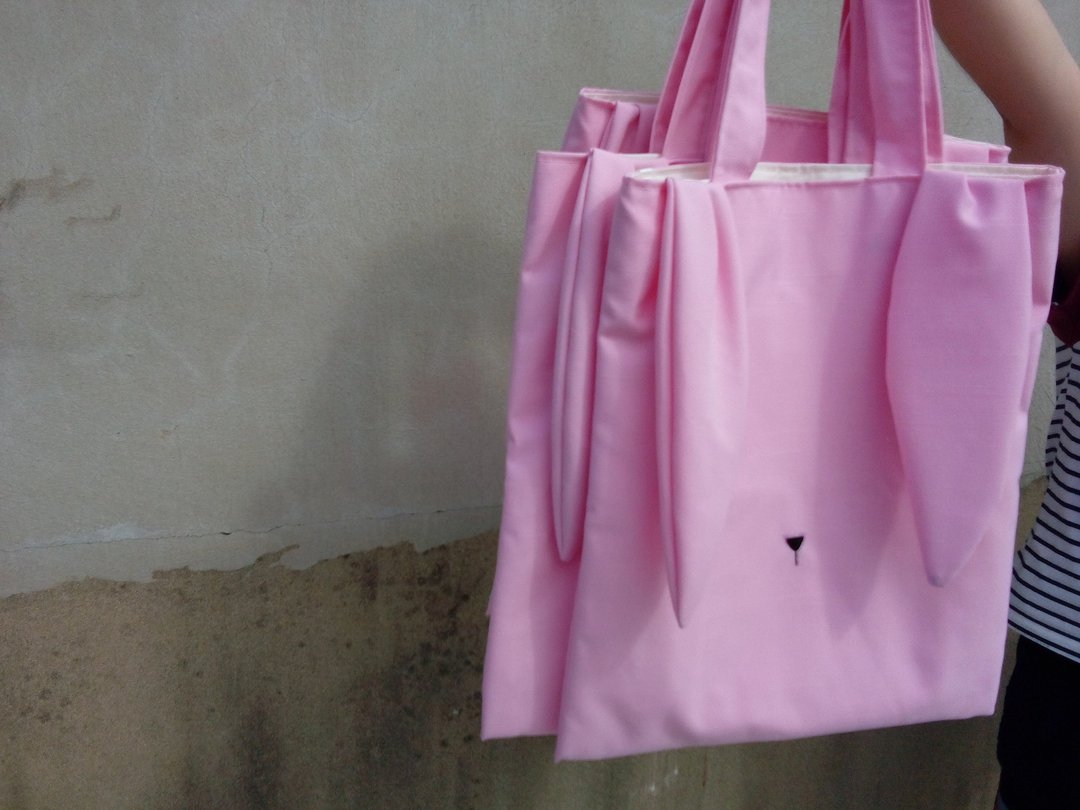 Rabbit tote bag (pink) - 后背包/双肩包 - 棉 