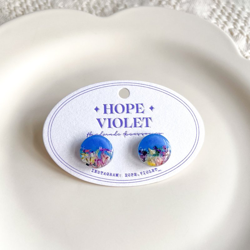 蓝天海洋花朵耳环- Blue Sky Ocean - 耳环/耳夹 - 树脂 蓝色