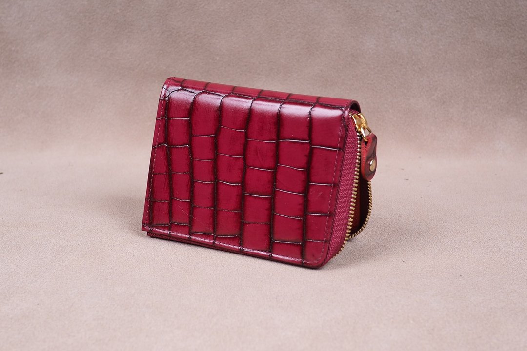Zipper Wallet / Coin Wallet / Italy Crocodile Cow Leather(Red) - 证件套/卡套 - 真皮 红色