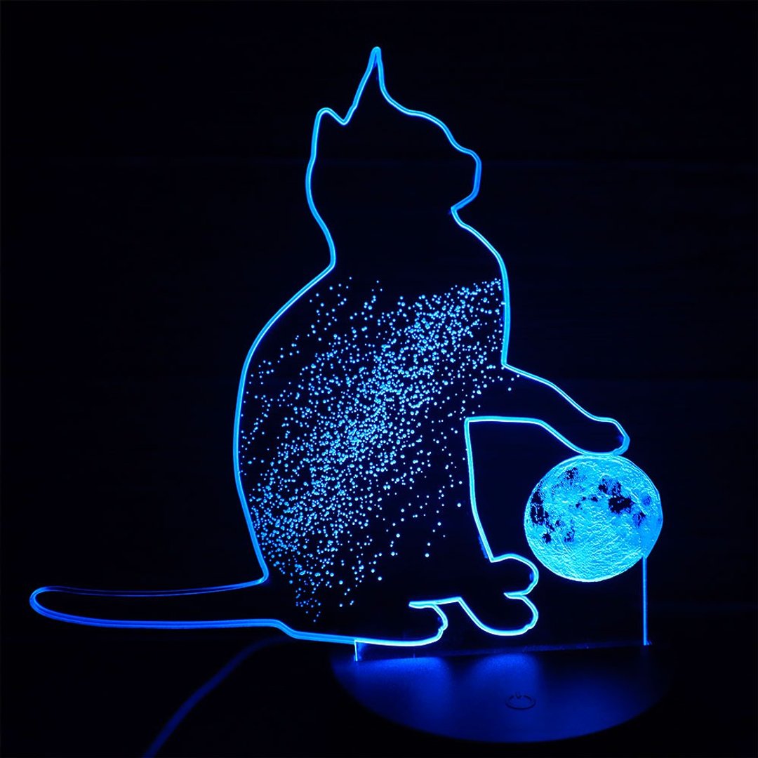 Cat, Starry Sky and Moon Glowing 16 Colors LED Room Light Remote Control Floor Light Christmas Gift - 灯具/灯饰 - 其他材质 多色
