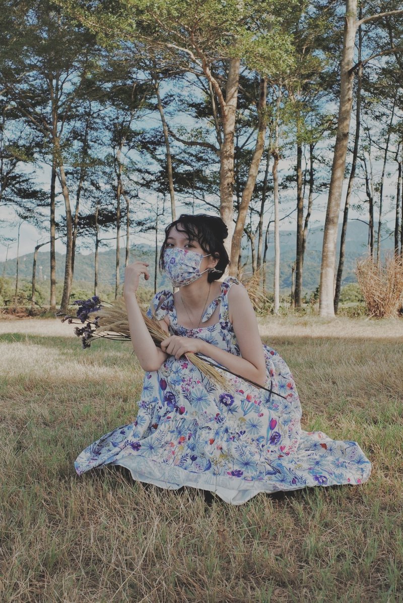 【波丽印花】小兔耳绑带 澎澎蛋糕长洋装 长裙 淡水色 亲子装 - 洋装/连衣裙 - 棉．麻 白色