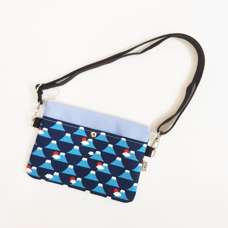 【富士山-蓝(浅蓝)】 随身包 拉链袋 小包 斜背包 - 侧背包/斜挎包 - 棉．麻 蓝色