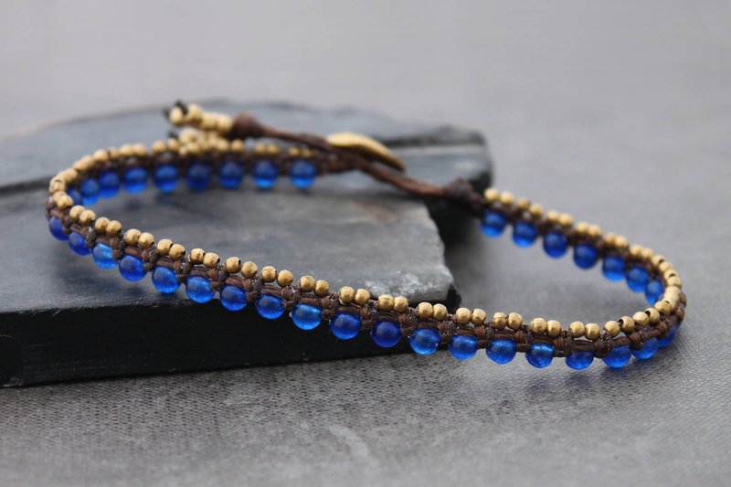 串珠的脚链红色蓝色玉娇小的编织Macrame黄铜花边 - 脚链/脚环 - 铜/黄铜 蓝色