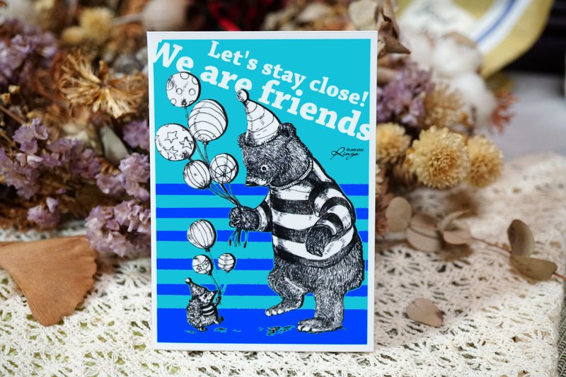 温柔熊 - 手绘日制动物疗愈防水贴纸 / 小卡片 / 行李箱 / 笔电 - 贴纸 - 纸 蓝色