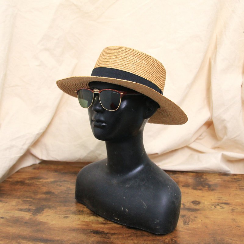 Back to Green::编织草帽 黑色布料围绕  d-53//vintage hat - 帽子 - 植物．花 