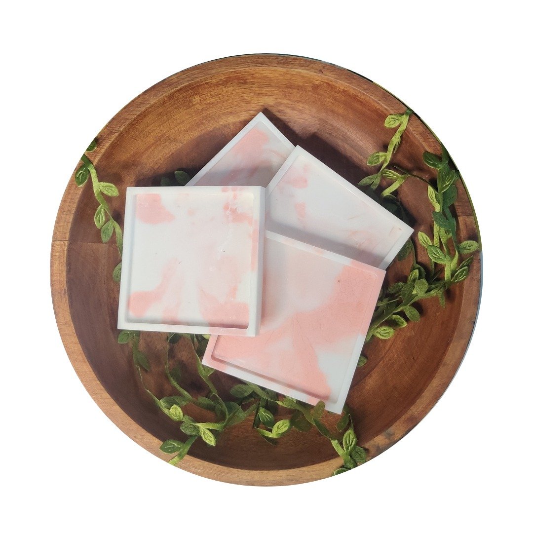 White and Pink marble effect square coasters handmade luxe - 餐桌/书桌 - 树脂 