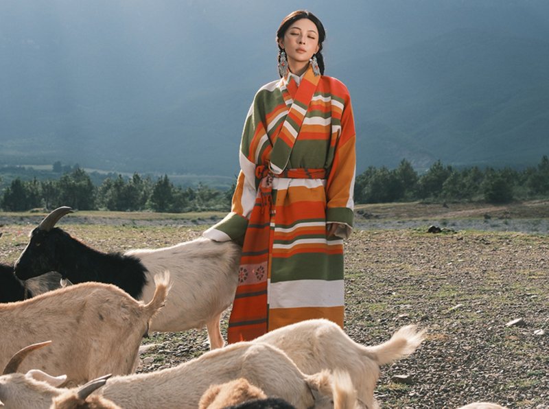 【扶光】新中式复古藏风/条纹毛呢藏袍 - 洋装/连衣裙 - 其他材质 多色