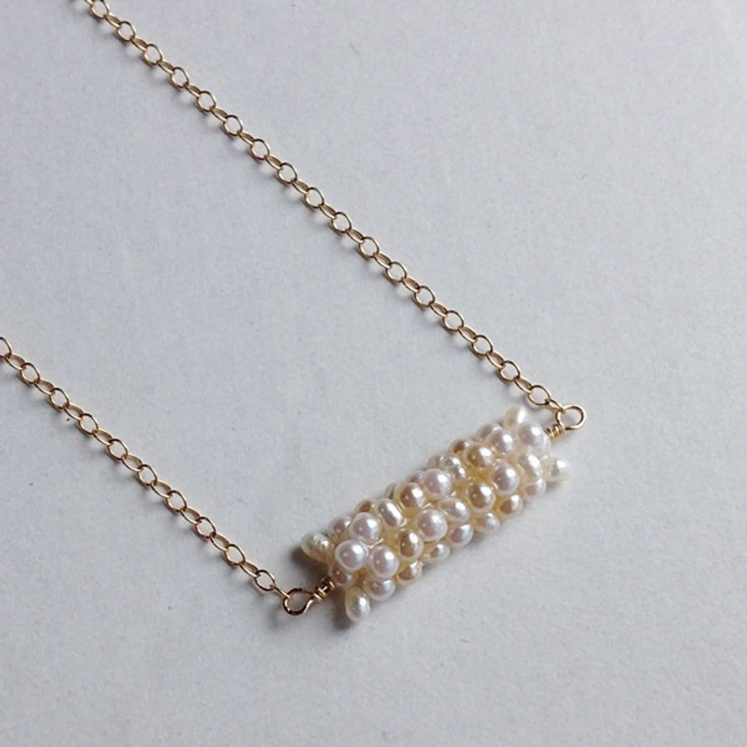 14kgf freshwater pearl and vintage pearl rectangle necklace ★ pebbly of 14kgf freshwater Keshiparu and vintage pearl rectangle necklace ii-512 - 项链 - 宝石 白色