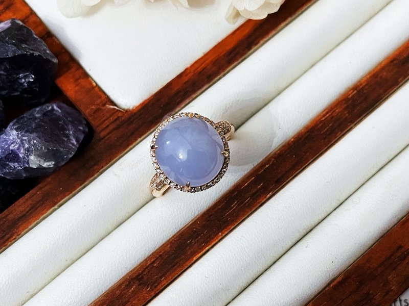 18K纯金钻石台冰种紫萝兰翡翠A货缅甸玉戒指 - 戒指 - 贵金属 紫色