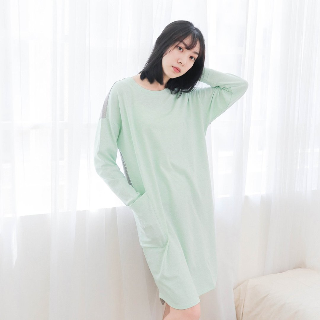 UMORFIL胶原蛋白口袋连身居家服-麻花绿 - 居家服/睡衣 - 棉 绿色