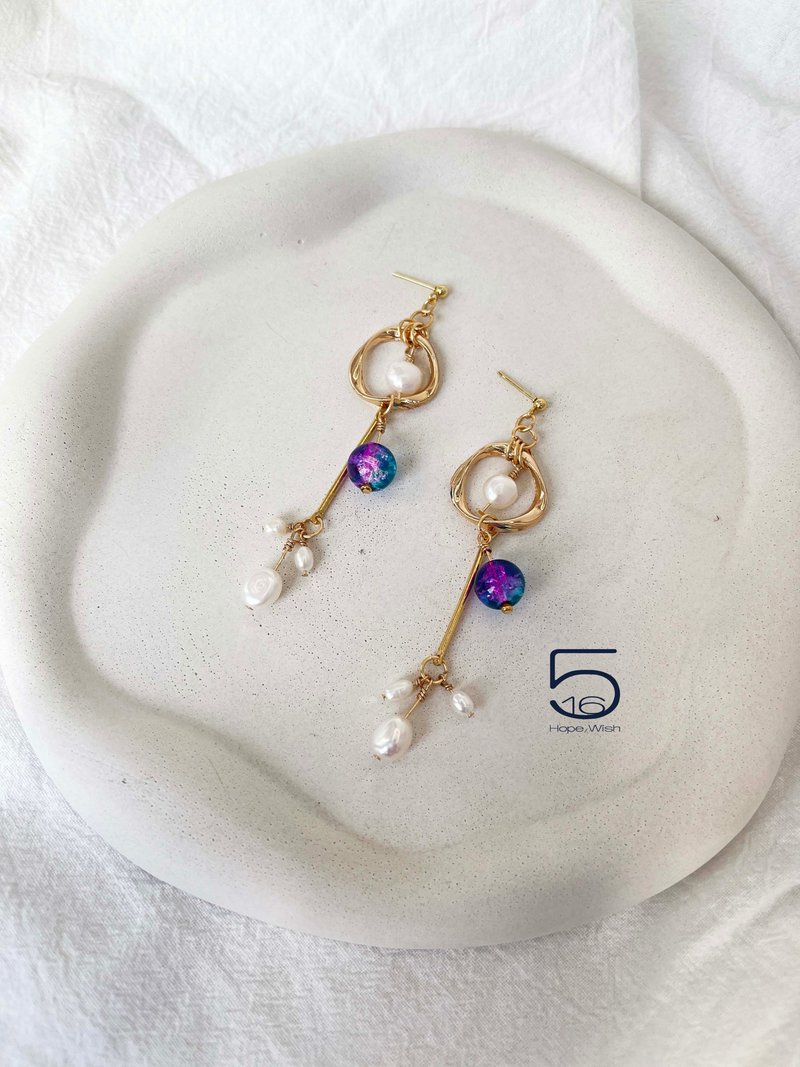 紫想遇见你-星空款 - 耳环/耳夹 - 宝石 