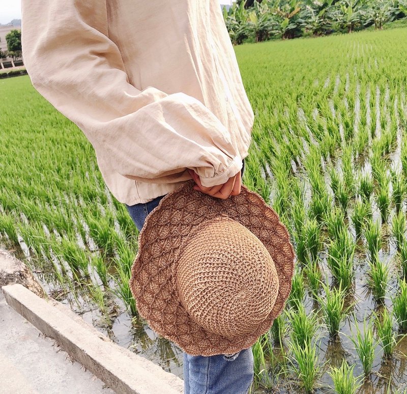 hm98k! 45度星空格纹。大帽檐/草帽/纸线帽/牛仔风/礼物 - 帽子 - 纸 