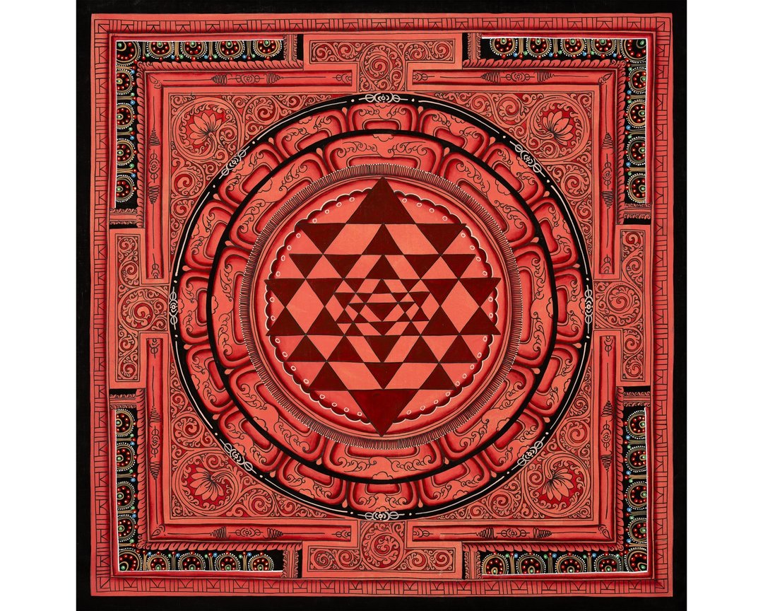 正宗 Shree Yantra 唐卡——宇宙力量与灵性觉醒的曼陀罗 - 墙贴/壁贴 - 其他材质 多色